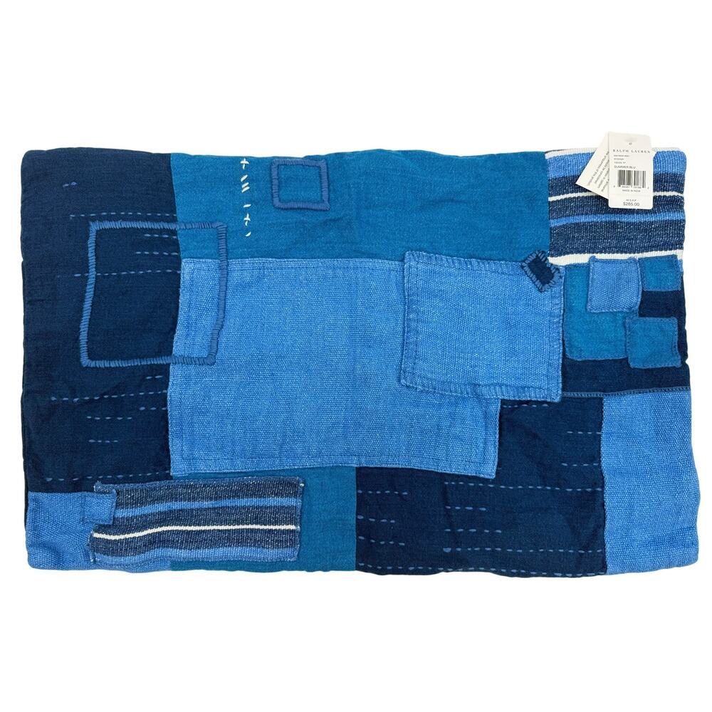RALPH LAUREN Stover Throw Pillow 16x24 Linen Summer Blu Denim Jean Cover NWT